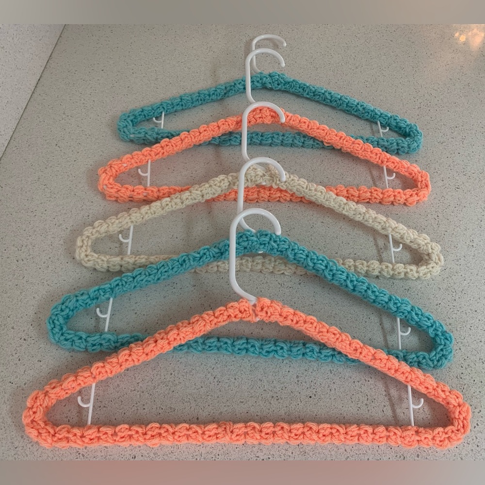 Clothes Hangers Aqua, Peach & Off White New Handmade Crochet